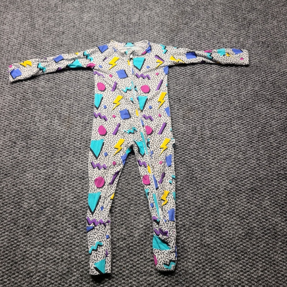 Bums & Roses Bamboo Sleeper Baby Kids 6-9 Months 80s Geometric Front Zip Romper